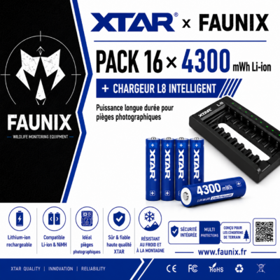 Pack de 16 piles FAUNIX & XTAR 4300 + Chargeur L8